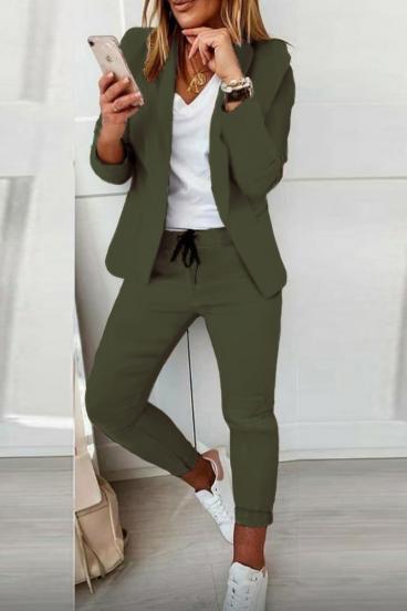 Elegant blazer and pants set Estrena, olive green