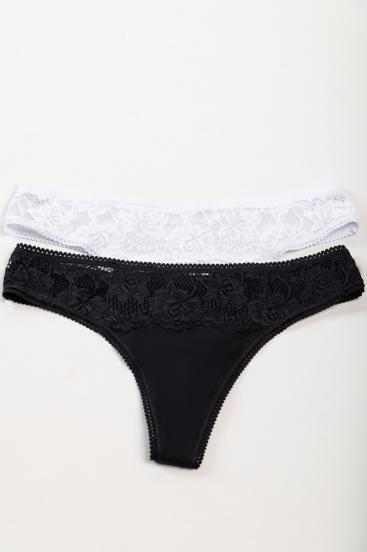Set of two cotton thongs with lace, different colors