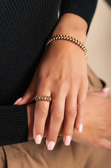 Bracelet and ring set, ART999, gold-colored
