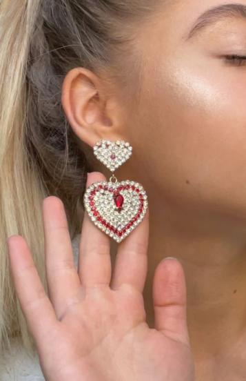 Elegant rhinestone earrings, red