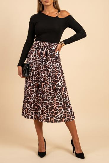 Leopard print midi dress, black
