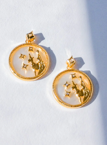 Round Earrings, VIRGO, Gold Color