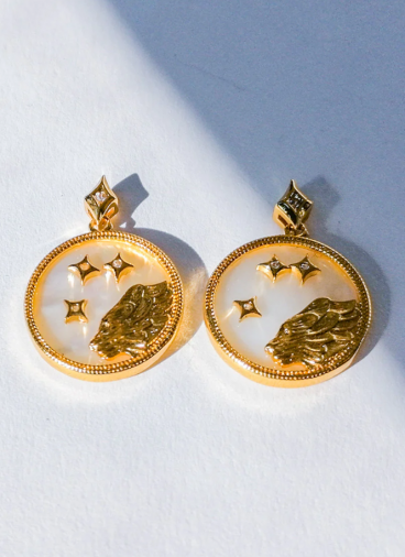 Round Earrings, LEO, Gold Color