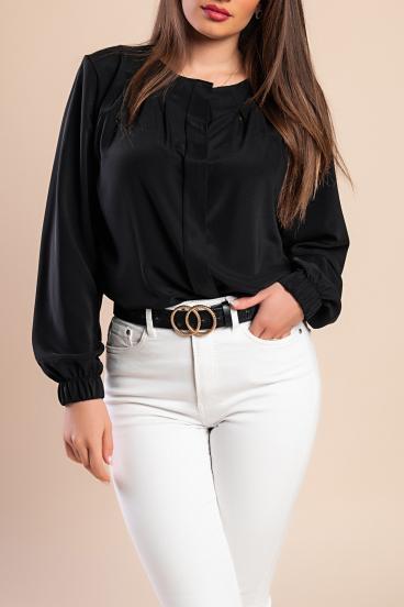 Elegant shirt with a round neck, black