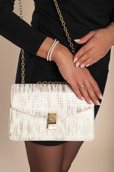 Crocodile print handbag, white