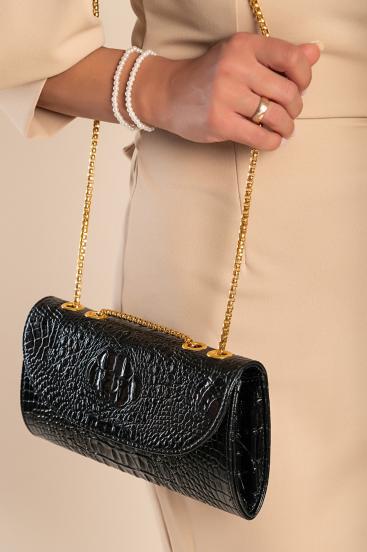 Small bag with crocodile skin print, black
