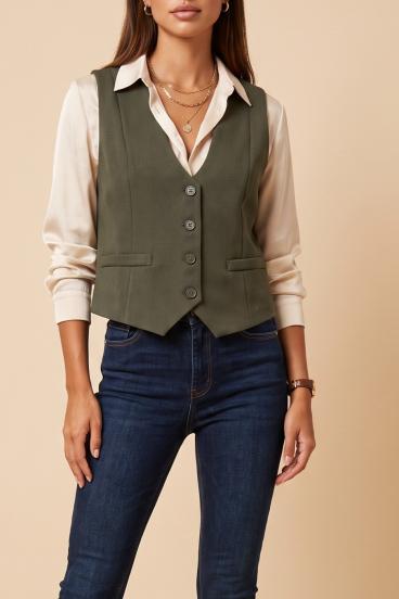 Elegant button-down vest, khaki