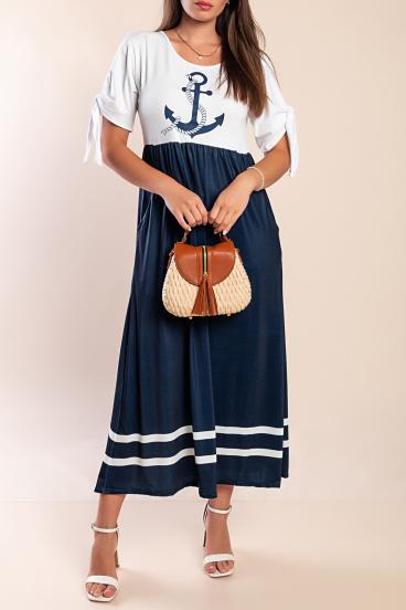 Anchor print midi dress, white/navy
