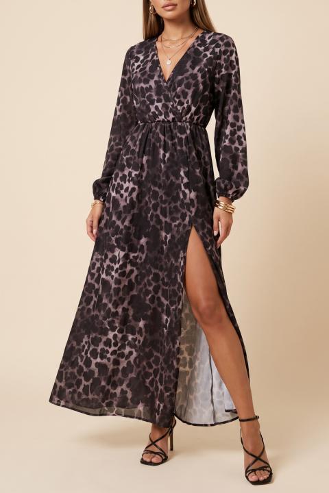 Long dress with leopard print, grey