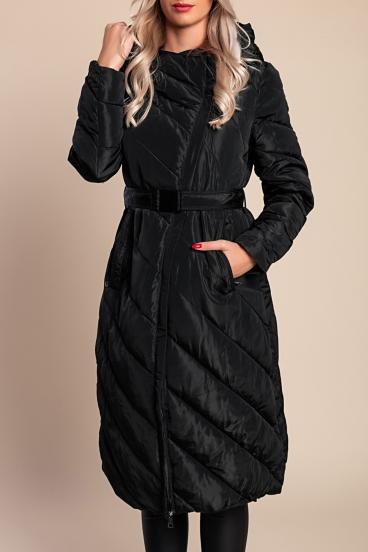 Long quilted winter jacket, black