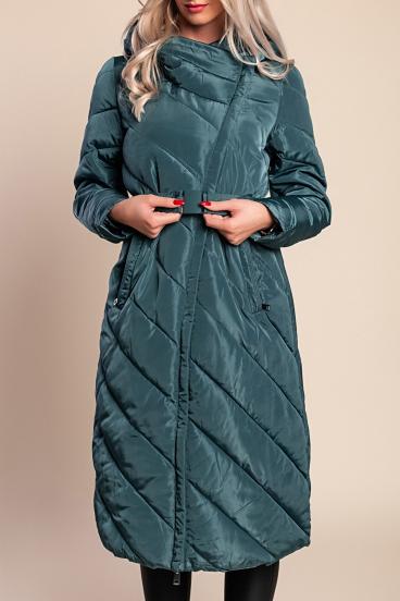 Long quilted winter jacket, petrol