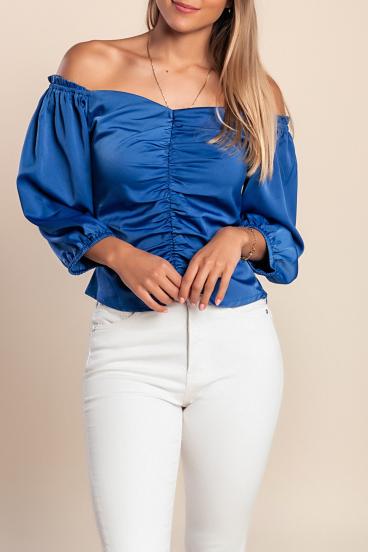 Blouse with 3/4 sleeves, blue