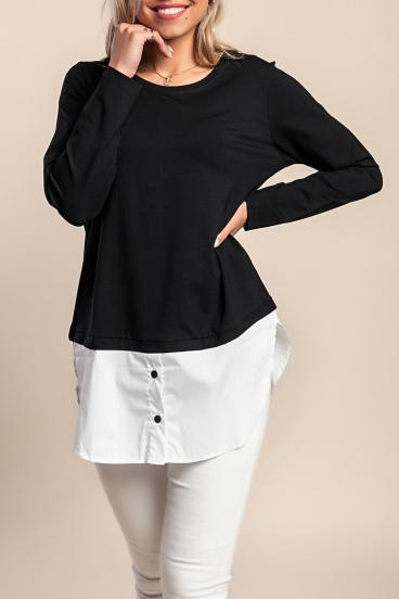 Plus size long sleeve tunic, black/white