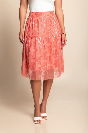 Floral print midi skirt, coral