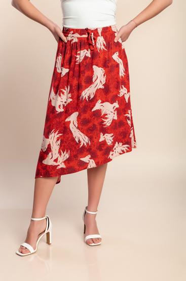 Midi skirt with print, red
