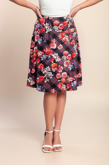 Plus size skirt with floral print, red