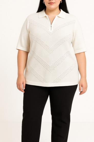 Plus size knitted sweater, white