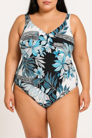 Plus size one-piece swimsuit with print, white