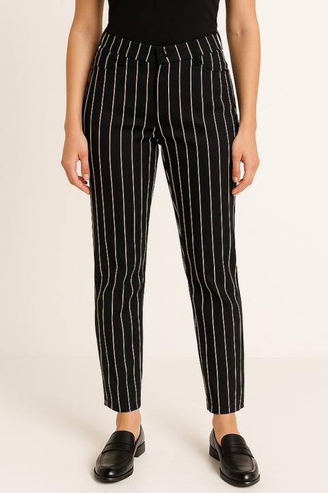 Plus size striped pants, black