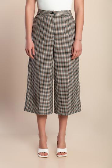 Capri pants with checked print, brown