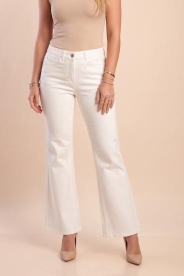 Cotton bell-bottom pants, cream