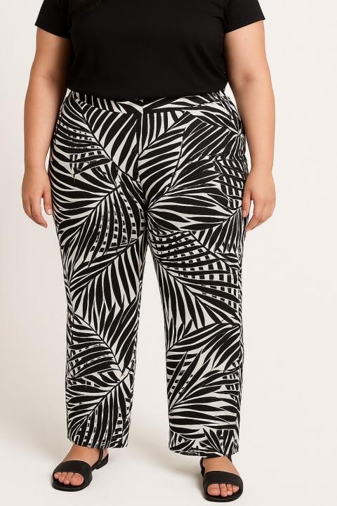 Plus size printed pants, black
