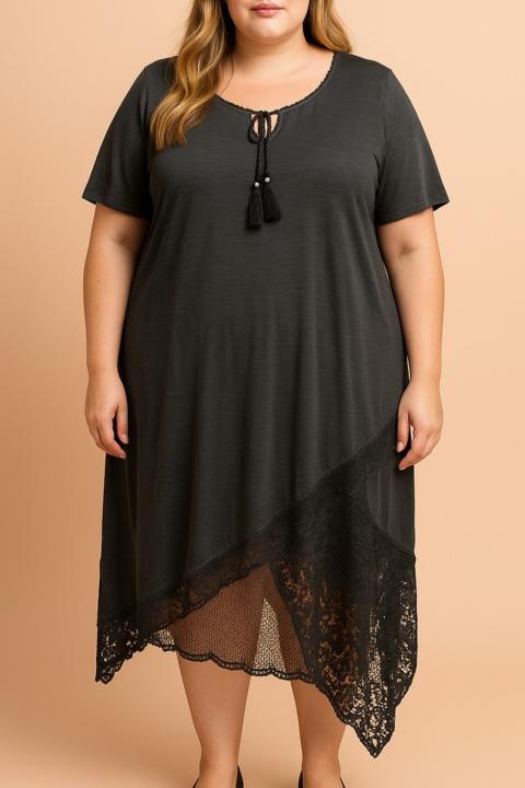 Plus size dress with lace, gray