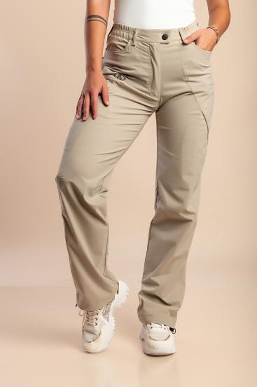 Plus size pants with elastic waistband, beige