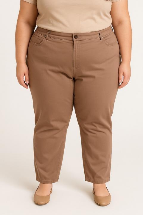 Plus size cotton pants, camel