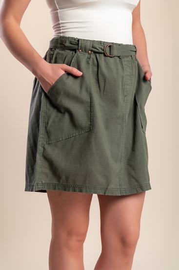 Plus size linen mini skirt, olive