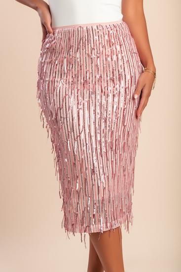 Elegant midi skirt with sequins, pink