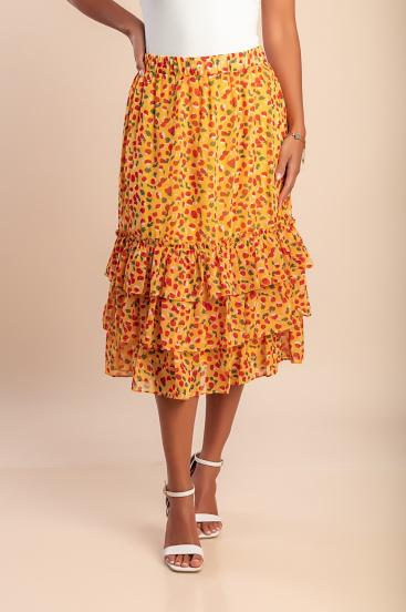 Midi skirt with print, yellow