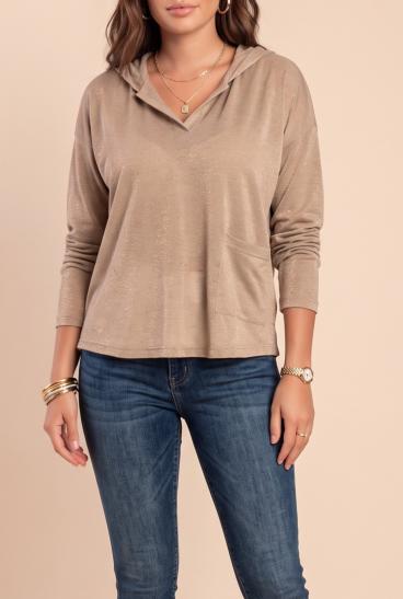 Plus size Top with pocket, beige