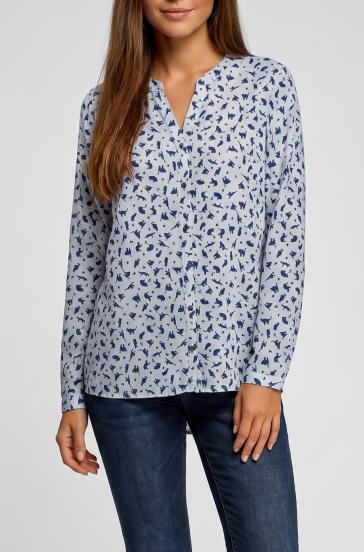 Plus size printed blouse, light blue