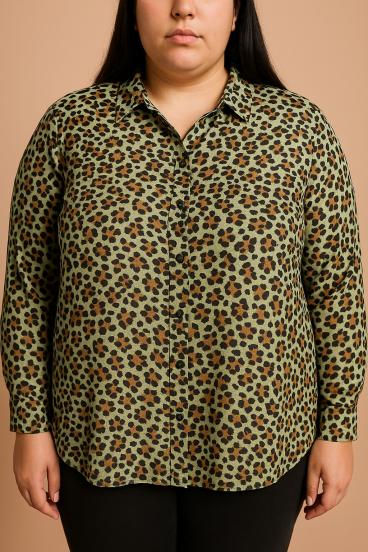 Plus size printed blouse, green