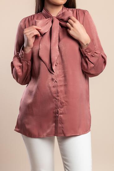 Plus size blouse with bow, antique pink
