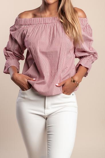 Striped print blouse, red