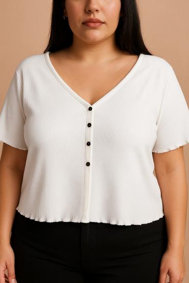 Plus size cotton button-down shirt, white
