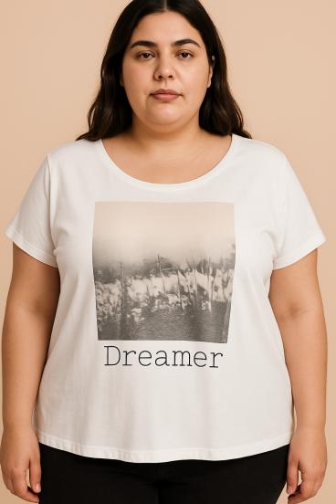 Plus size printed T-shirt, white