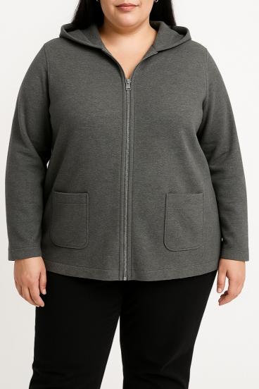 Plus size zip-up jacket, gray