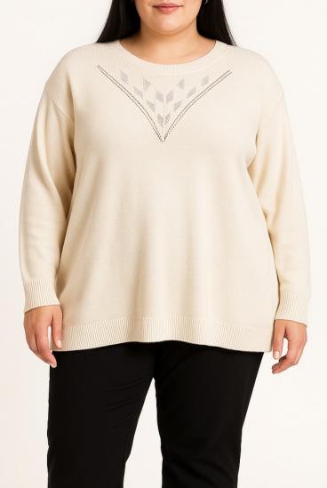 Plus size sweater with decorative detail, beige