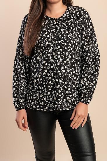 Blouse with floral print, black
