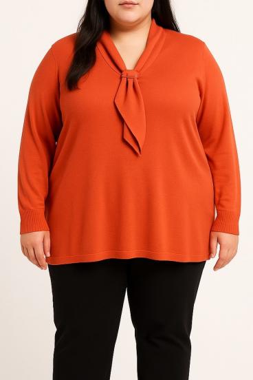 Plus size knitted sweater, coral
