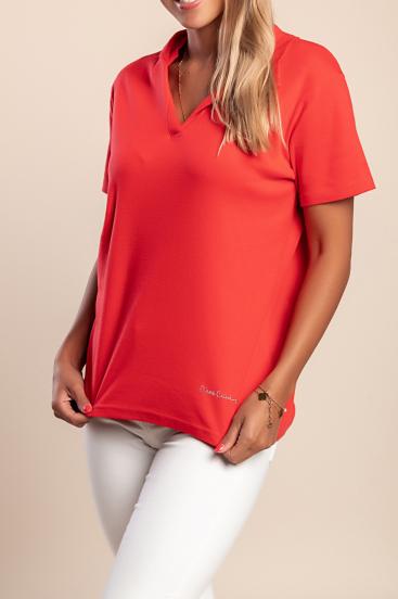 Cotton T-shirt with collar, red