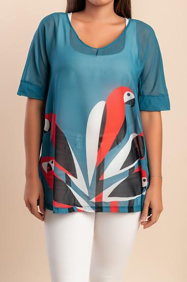 Sheer blouse with print, blue