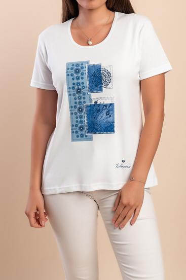 Cotton T-shirt with print, white
