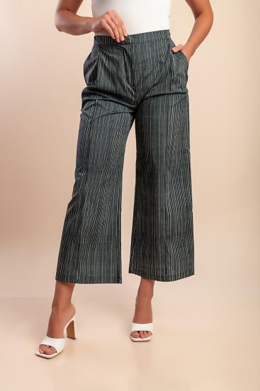 Cotton pants with striped print, black