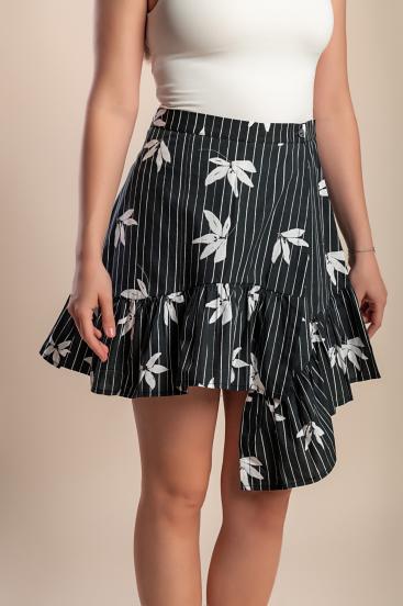 Printed cotton mini skirt, black