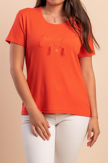 Cotton T-shirt with round neck, orange