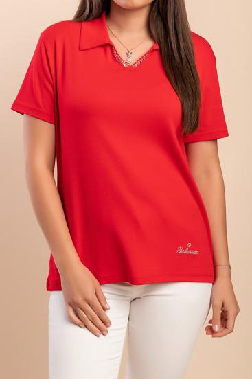 Cotton T-shirt with collar, red